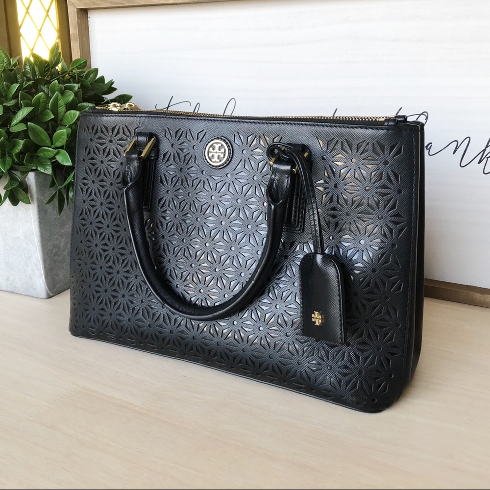 Tory Burch Robinson Floral Perforated Double Zip